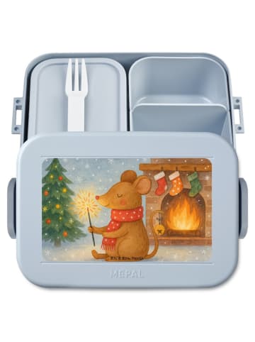 Mr. & Mrs. Panda Brotbüchse Maus Weihnachten Design ohne Spruch in Blau Pastell