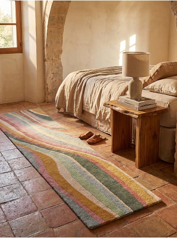 KADIMA DESIGN Teppich Wolle Handgetuftet DERWENT Wellen Muster Wohnzimmer in Multicolor-Grün