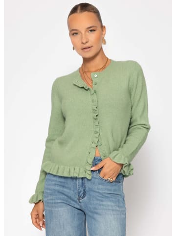 SASSYCLASSY Cardigan mit Rüschen in Salbeigrün