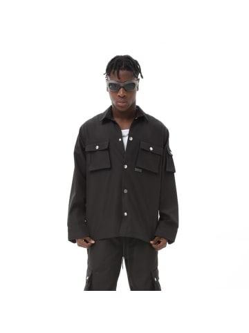 COFI 1453 HemdjackeKnöpfen und Taschen langarm Overshirt Anthrazit S in Schwarz