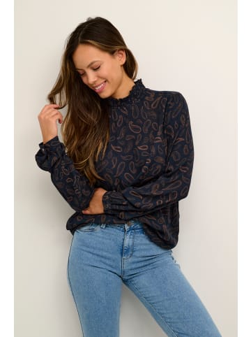 Kaffe Langarm-Bluse KAtinna Regular fit in Dark Blue/toffee Paisley Print