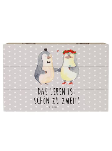 Mr. & Mrs. Panda Holzkiste Pinguin Heirat mit Spruch in Grau Pastell