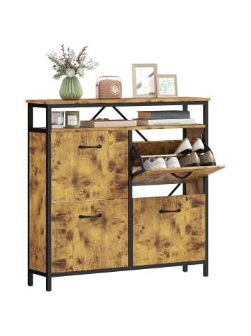 HOMCOM Schuhschrank-98L x 24B x 95H cm-Rustikal-Braun