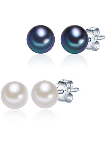 Valero Pearls 2er Set Ohrstecker Sterling Silber Süßwasser-Zuchtperle weiß blau in multicolor