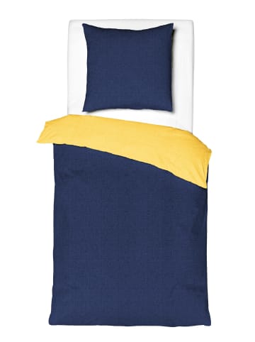 JACK 2 tlg. Renforcé Wende Bettwäsche 135x200cm Zweifarbig in Dunkelblau/Gelb