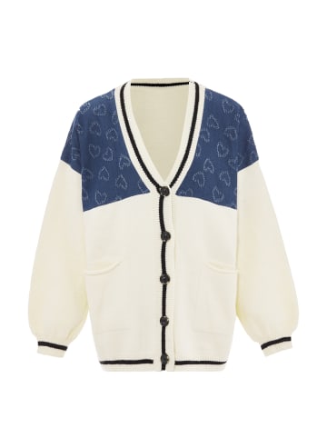 SANIKA Damen Strickjacke in Wollweiss Schwarz