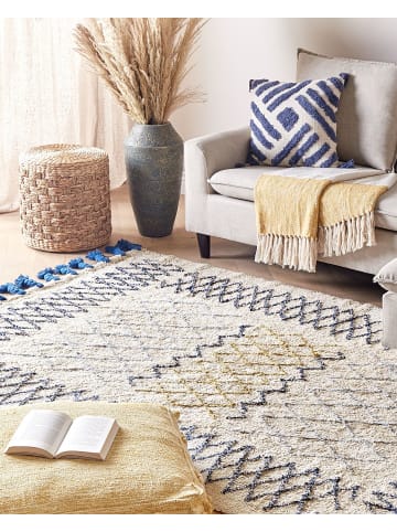 Beliani Kurzflor ERZINCAN in Beige/Blau/Schwarz - (W) 140 x (H) 1.4 x (L) 200 cm