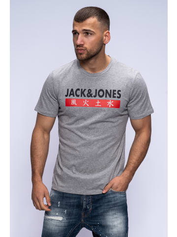 Jack & Jones T-Shirt Print - ELEMENTS TEE SS CREW NECK in Light Grey Melange