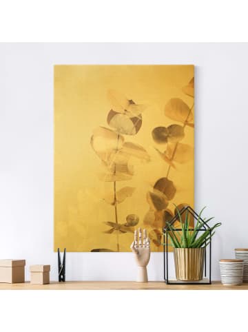 WALLART Leinwandbild Gold - Goldene Eukalyptuszweige mit Weiß II in Gold