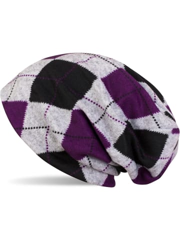 styleBREAKER Feinstrick Beanie Mütze in Grau-Schwarz-Violett