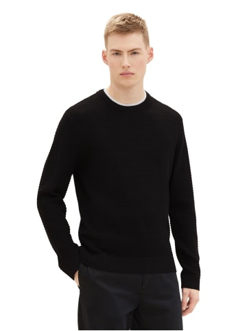 TOM TAILOR Denim Pullover STRUCTURED DOUBLELAYER in Schwarz