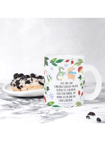 Mr. & Mrs. Panda Tasse Pinguin Hase Schneeballschlacht mit Spruch in Transparent