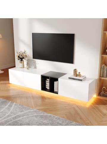 ABRIHOME TV Schrank mit Schubladen und offenen Fächern in Schwarz Weiß Kontrast