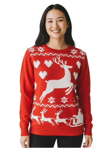 United Labels Winterpullover Rentier Winter Strick Pullover Sweatshirt Ugly Sweater in rot