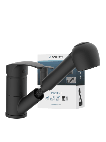 Franz Joseph Schütte DIZIANI Spültischarmatur, Schwarz matt, mit herausziehbarer Geschirrbrause