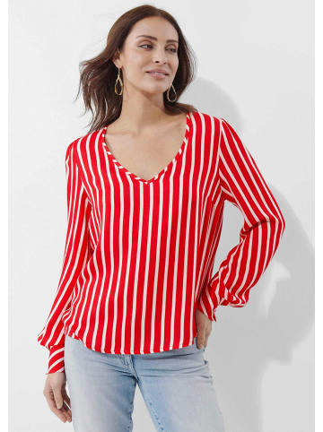 Alba Moda Lässige Streifenbluse mit V-Ausschnitt in koralle / creme / gestreift
