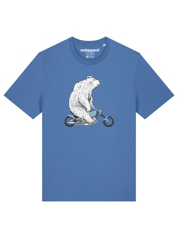 wat? Apparel T-Shirt Bär auf Bike in Bright Blue