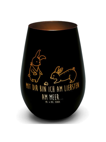 Mr. & Mrs. Panda Kerzenhalter Glas Hasen Muschel mit Spruch in Schwarz