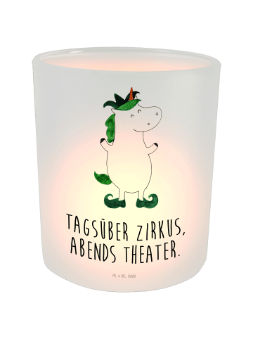 Mr. & Mrs. Panda Glas Windlicht Einhorn Joker mit Spruch in Transparent