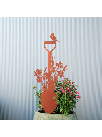 UNUS Gartenstecker Spaten mit Blumen Rostoptik in Braun