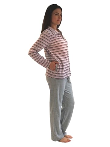 NORMANN Langer Nicky Hausanzug Jacke Reißverschluss - 44133 in hellgrau