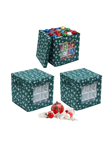 relaxdays 3 x Weihnachtskugel-Aufbewahrungsbox in Grün - (B)33 x (H)33 x (T)33 cm