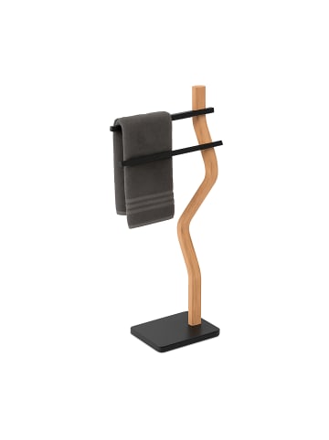 relaxdays Handtuchständer in Schwarz/ Natur - (B)37 x (H)86 x (T)18 cm