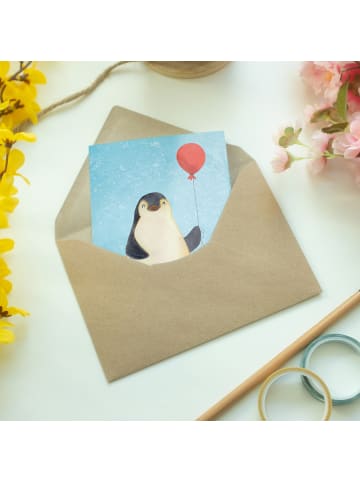 Mr. & Mrs. Panda Grußkarte Pinguin Luftballon ohne Spruch in Eisblau