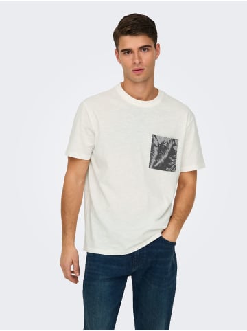 Only&Sons Rundhals T-Shirt mit Brust-Tasche Tropical Print in Weiß