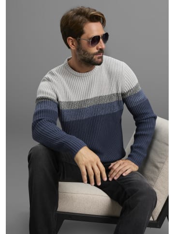 Man's World Rundhalspullover in blue-grau melange
