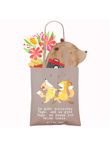 Mr. & Mrs. Panda Jutebeutel Füchse Salsa tanzen mit Spruch in Braun Pastell