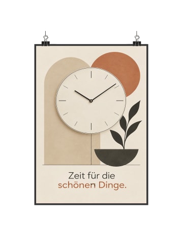 Poster Uhr minimalistisch Design mit Spruch in Weiß