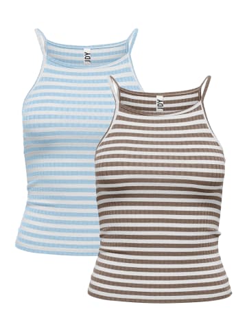 JACQUELINE de YONG Gestreiftes Tank Top 2-er Stück Ärmelloses Set JDYFRANSISKA in Blau-Braun