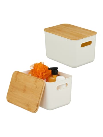 relaxdays 2 x Aufbewahrungsbox in Weiß/ Natur – (B)26 x (H)16 x (T)17,5 cm