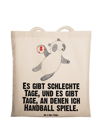 Mr. & Mrs. Panda Tragetasche Panda Handball spielen mit Spruch in Creme