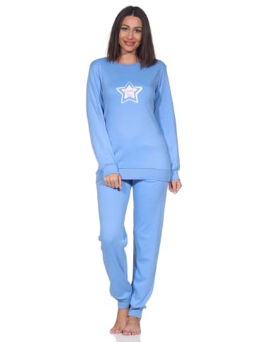 NORMANN Langarm Kuschel Interlock Schlafanzug Langarm Sterne Optik in blau