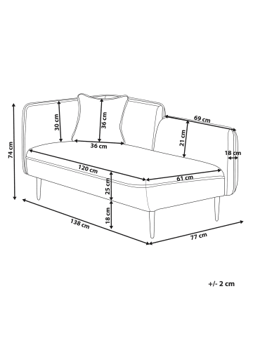 Beliani Chaiselongue CHEVANNES in Braun/Schwarz - (W) 138 x (H) 74 x (L) 77 cm