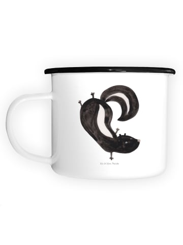 Mr. & Mrs. Panda XL Emaille Tasse Stinktier Handstand ohne Spruch in Weiß