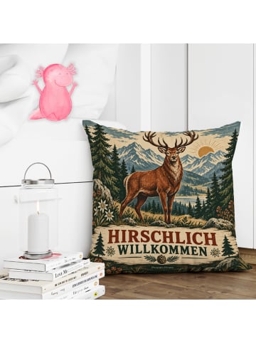 Mr. & Mrs. Panda Dekokissen 40x40 Hirsch rustikal Design mit Spruch in Weiß