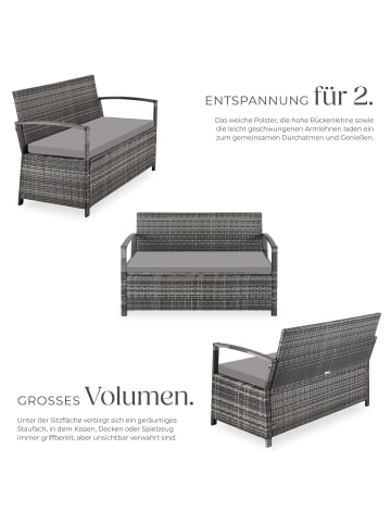 tectake Polyrattanbank 2-Sitzer wetterfest mit Stauraum und Schutzabdeckung