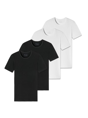 Schiesser T-Shirt 4er Pack in Schwarz/Weiß