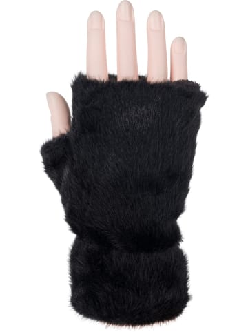 styleBREAKER Fingerlose Handschuhe mit Teddyfell in Schwarz