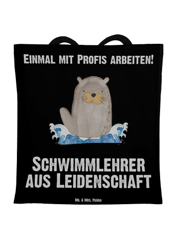 Mr. & Mrs. Panda Henkeltasche Schwimmlehrer Leidenschaft mit Spruch in Schwarz