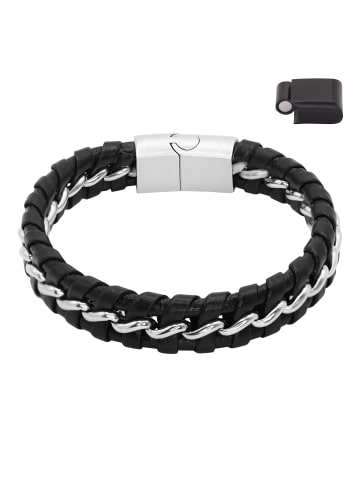 Steel_Art Herrenarmband Lederarmband Laurin in Schwarz