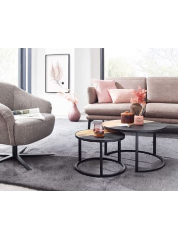 KADIMA DESIGN Runde Couchtische, 2er Set, Mango Massivholz/Steinoptik, modern