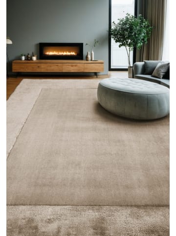 KADIMA DESIGN Teppich Wolle, Viskose-Details, Uni, Handgemacht, Wollteppich in Beige