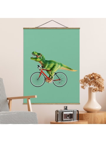 WALLART Stoffbild - Jonas Loose - Dinosaurier mit Fahrrad in Grün