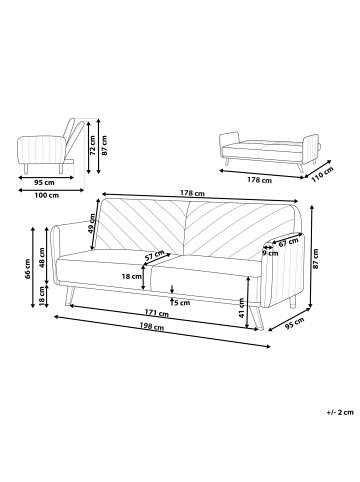 Beliani 3-Sitzer Sofa SENJA in Blau/Dunkler Holzfarbton - (W) 198 x (H) 87 x (L) 95 cm