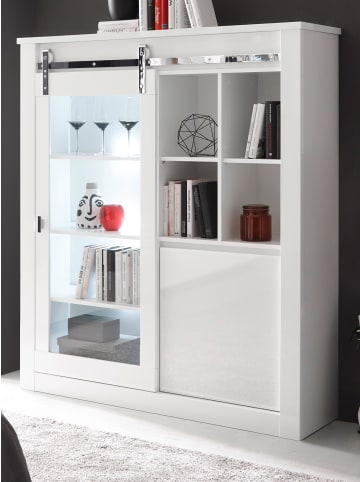 Furn.Design Vitrine weiß Hochglanz 133 x 153 cm, Vitrinenschrank mit Soft-Close
