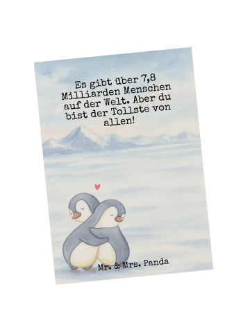 Mr. & Mrs. Panda Ansichtskarte Pinguine Kuscheln Design mit Spruch in Weiß